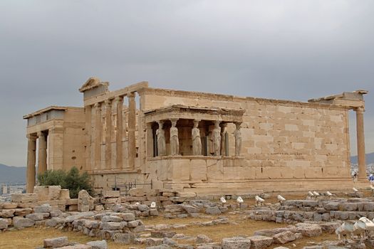 Photo shows details of Acropolis temple and its surroundings.