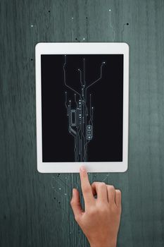 Hand working in digital tablet computer