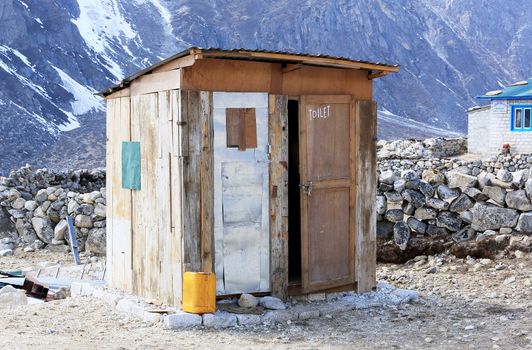 Wooden toilet in the mountains of the Himalayas. Everest region, Nepal.