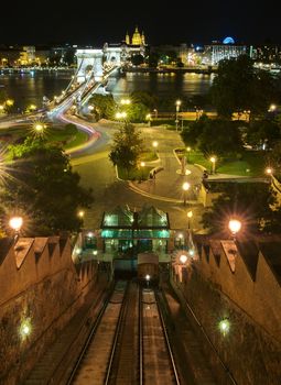 Funicular at night in Budapest