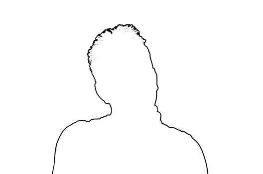 Silhouette man white, black contour on a white background, symbolic text; text field; textile field.
