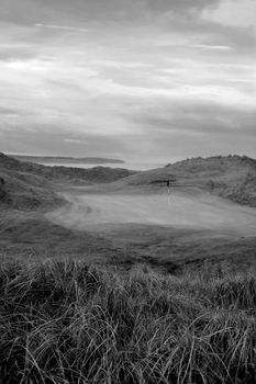 view of the Ballybunion links golf course in county Kerry Ireland in black and white