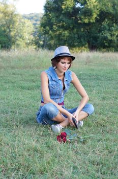 girl with gun on nature