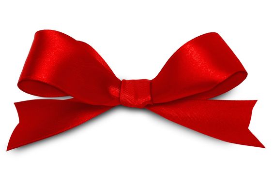 Shiny red satin ribbon on white background