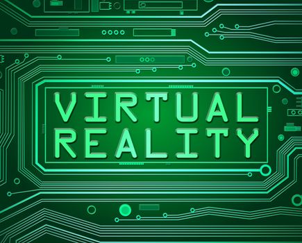 Abstract style illustration depicting printed circuit board components with a virtual reality concept.