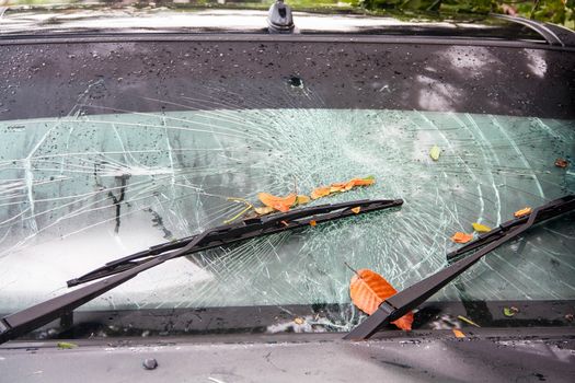 The broken windshield in car accident