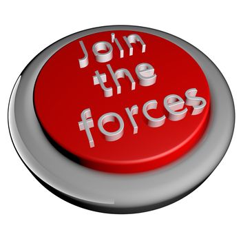 Join the forces button, isolated over white, 3d render