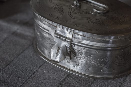 Closeup picture of a small  ancient silver chest