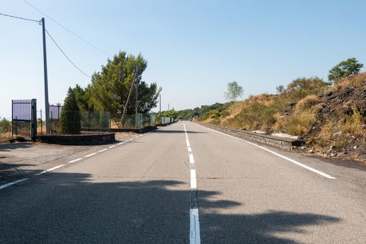 Lonely road on mount Etna Active Volcano