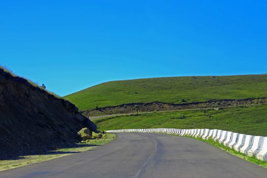 Mountain highway and landscape. North Caucasus travel.