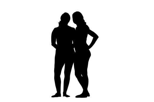 Silhouette of two womans , isolated on white background.