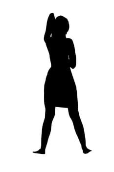 Silhouette of a girl doing exercise, isolated on white background.