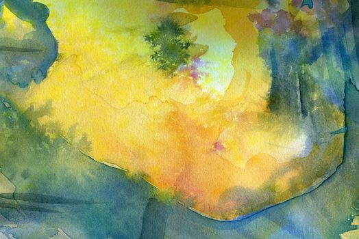 Yellow watercolor texture, abstract flower. 