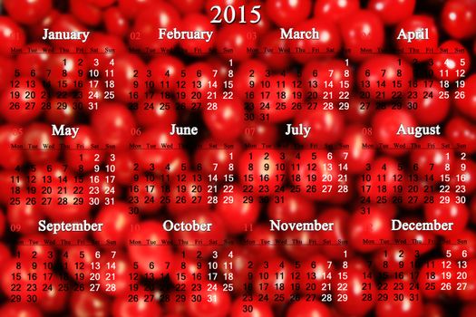 office calendar for 2015 year on the red cerry background in Russian