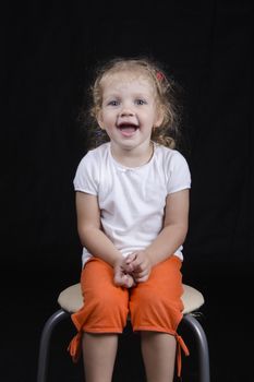 Studio portrait-old girl. Girl cheerful and fun smiling and looking frame