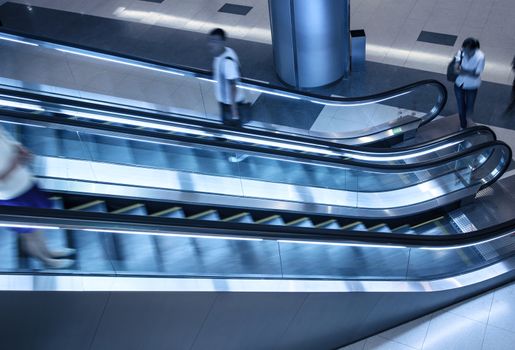 Elevator in shopping malls,with sllow shutter
