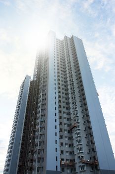 one tall building under construction,low angle