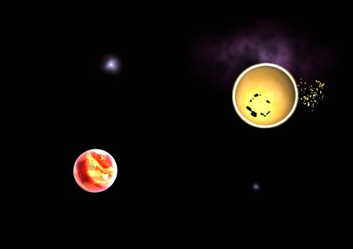 Far-out planets in a space against stars. "Elements of this image furnished by NASA".