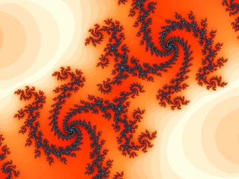 Digital computer graphic - rendering. Patterned fractal spiral in a bright colors for design.