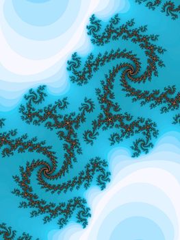Digital computer graphic - rendering. Patterned fractal spiral in a blue colors for design.