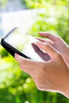 Woman using digital tablet Close up