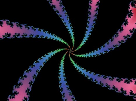 Digital computer graphic - rendering. Patterned fractal spiral in a dark colors for design.