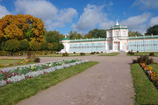 MOSCOW, RUSSIA - September 28, 2014: View of the Stone greenhouse in Kuskovo estate