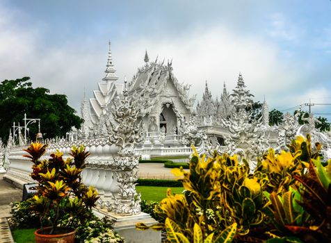 Wat Rong Khun in Chiang Rai, Thailand, the beautiful temple is integration of traditional Thai architecture and the surreal, more well-known of foreigners as the "White Temple".