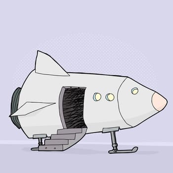 Cartoon space ship with open door and stairs