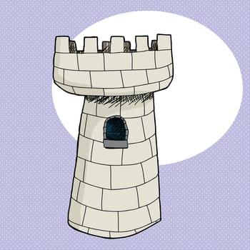 Hand drawn cartoon castle tower with window