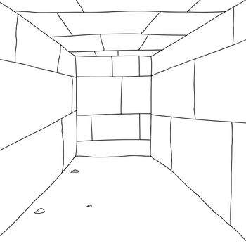 Cartoon dead end corridor outline background with dirt floor