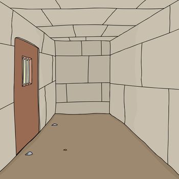 Cartoon background of empty prison cell with door