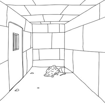 Outline background of prison cell with hole
