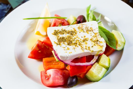 The fresh vegetable salad. Close up. Greek Salad