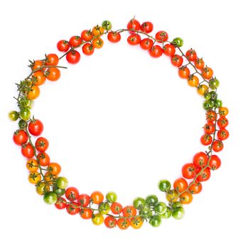 Healthy lifestyle cherry tomatoes circle shape concept on white