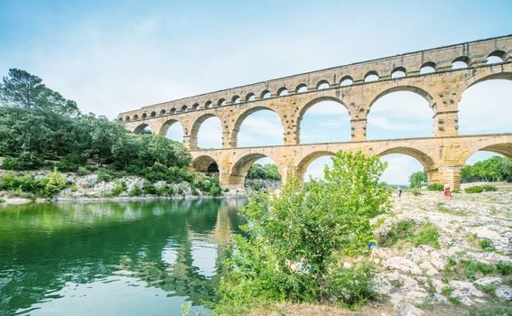 The well-known antique bridge-aqueduct Pont du Gard in Provence.