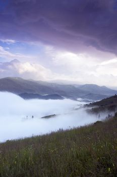 evening mountain plateau landscape (Carpathian, Ukraine) 