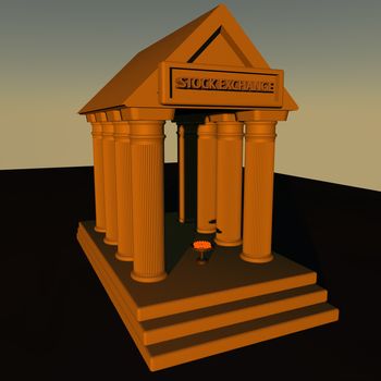 Stock Exchange in form of Greek temple, 3d render