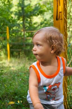 The amusing little boy on walk