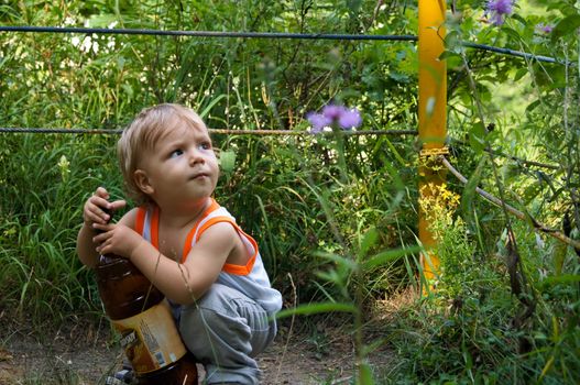 The amusing little boy on walk