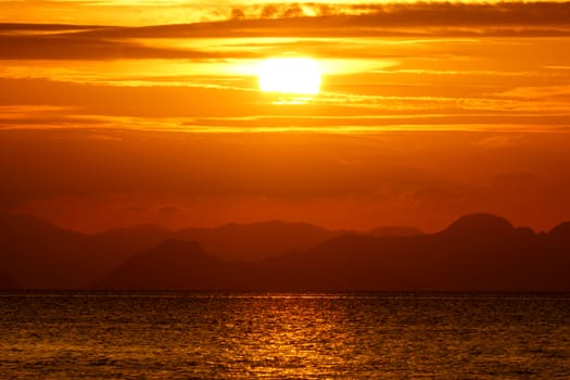 sunset sky and the lake