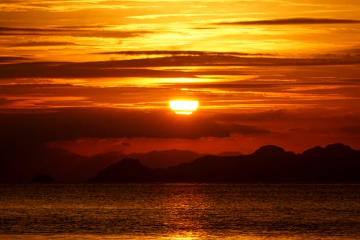 sunset sky and the lake