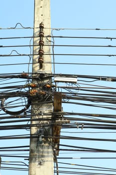 Many wire binding at the electricity post.