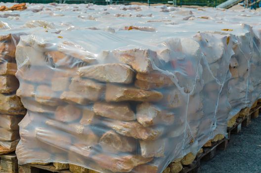 Dry-stone from German sandstone on a pallet ready for processing