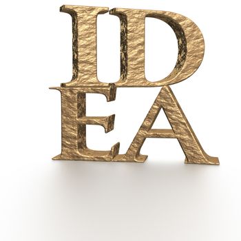 The three-dimensional word IDEA isolated on a white background.