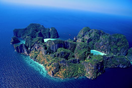 White sand beach with crystal clear sea, Maya island, Krabi, Thailand