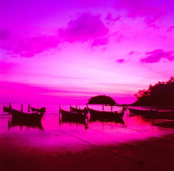 Tropical sunset on the beach. Ao-Nang. Krabi. Thailand