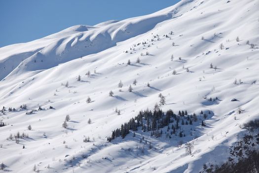 Snowy mountains in winter weather