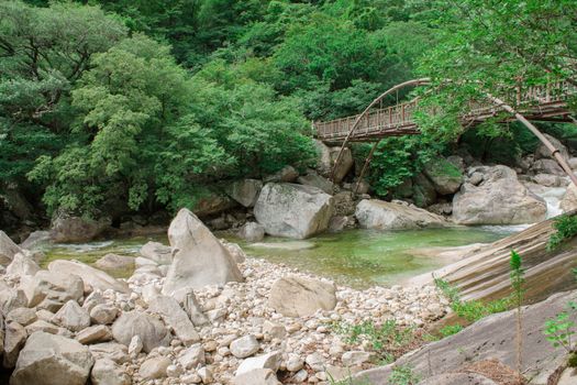 Mount Kumgang. North Korea. iron bridge over mountain river