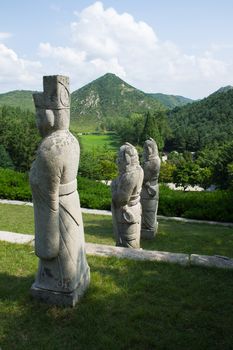 stone statue on the tomb of king conmin. North Korea